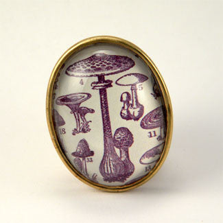 Fungus Among Us Mushroom Botanical Engraving Brooch