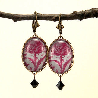 Spring Fling - Vintage Thistle Botanical Engraving Jewelry. Now with New Silver Pendant Setting