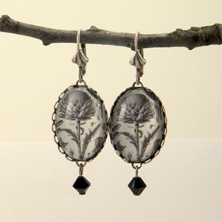 Spring Fling - Vintage Thistle Botanical Engraving Jewelry. Now with New Silver Pendant Setting