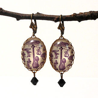 Fungus Among Us Mushroom Botanical Engraving Earrings