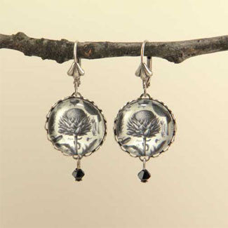 Spring Fling - Vintage Thistle Botanical Engraving Jewelry. Now with New Silver Pendant Setting