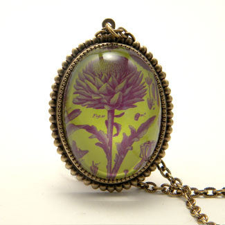 Spring Fling - Vintage Thistle Botanical Engraving Jewelry. Now with New Silver Pendant Setting