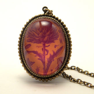 Spring Fling - Vintage Thistle Botanical Engraving Jewelry. Now with New Silver Pendant Setting