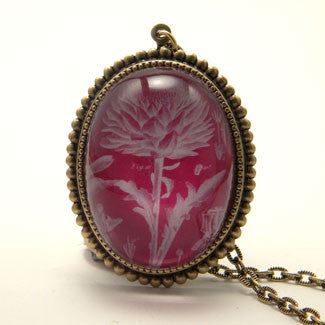 Spring Fling - Vintage Thistle Botanical Engraving Jewelry. Now with New Silver Pendant Setting