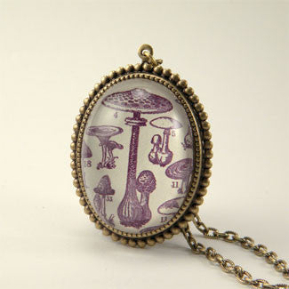 Fungus Among Us Mushroom Botanical Engraving Pendant Necklace