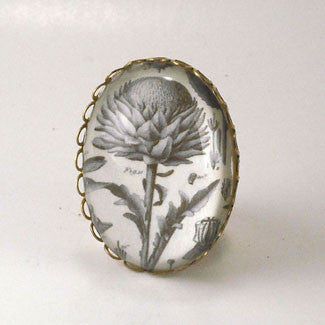 Spring Fling - Vintage Thistle Botanical Engraving Jewelry. Now with New Silver Pendant Setting