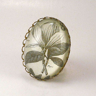 Rustic Petals Vintage Botanical Flora Engraving Cocktail Ring