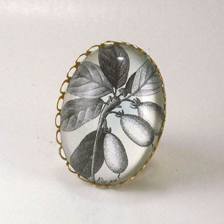 Olive You Classic Olive Botanical Flora Engraving Cocktail Ring