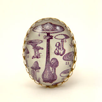 Fungus Among Us Mushroom Botanical Engraving Cocktail Ring