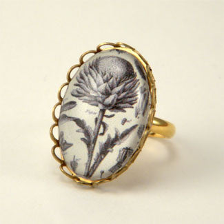 Spring Fling - Vintage Thistle Botanical Engraving Jewelry. Now with New Silver Pendant Setting
