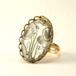Loverly Weeds Vintage Botanical Engraving Petite Ring