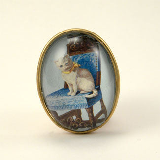 What's New Pussy Cat Cat on Chair Illustration Brooch