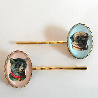 Clyde The Handsome Pug Classic Pet Portrait Hair Pin Set