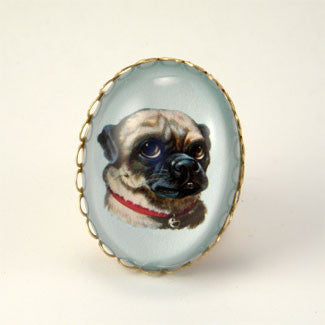 Clyde The Handsome Pug Classic Pet Portrait Cocktail Ring