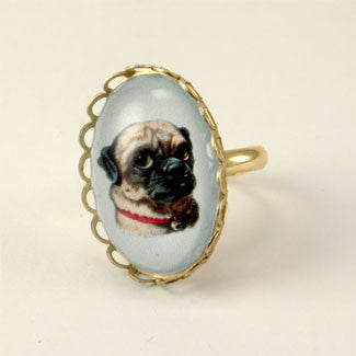 Clyde The Handsome Pug Classic Pet Portrait Petite Ring