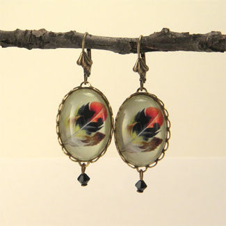 Light As A Feather - Feather with Browns, Reds and Tan Nature Illustration Earrings