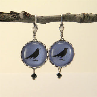 Rockin' Robin Round Silver Earrings - Bird Silhouette