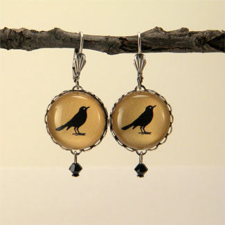 Rockin' Robin Round Silver Earrings - Bird Silhouette