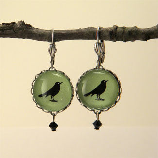 Rockin' Robin Round Silver Earrings - Bird Silhouette