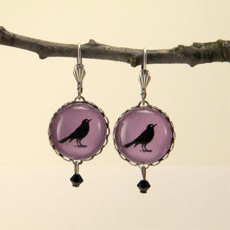 Rockin' Robin Round Silver Earrings - Bird Silhouette
