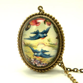 Free Bird - Blue Birds In Flight Pendant Necklace