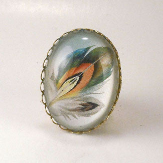 Ready To Take Flight - Multi Colored Feather Botanical Illustration Cocktail Ring