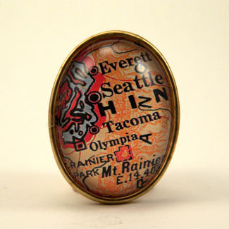 Old Seattle Vintage Map Brooch