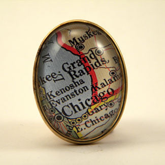 Old Chicago Vintage Map Brooch
