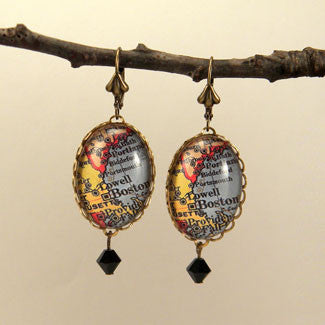 Old Boston Vintage Map Earrings