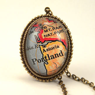 Old Portland Oregon Map - Way Out West Pendant Necklace