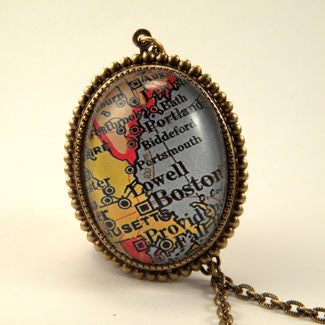 Old Boston Vintage Map Pendant Necklace