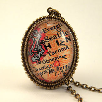 Old Seattle Vintage Map Pendant Necklace