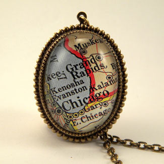 Old Chicago Vintage Map Pendant Necklace