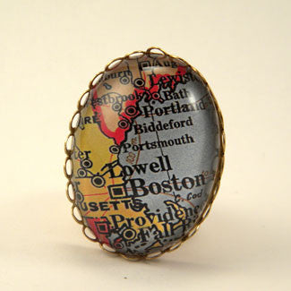 Old Boston Vintage Map Cocktail Ring