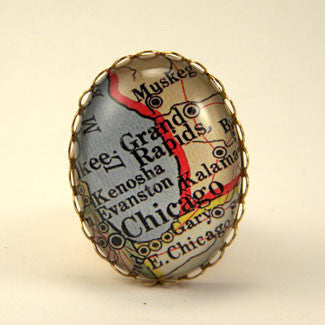 Old Chicago Vintage Map Cocktail Ring