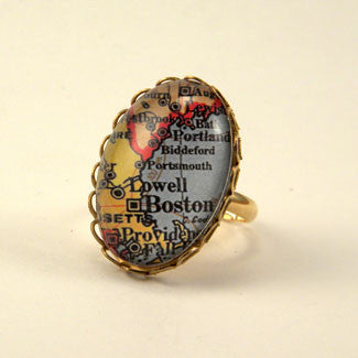 Old Boston Vintage Map Petite Ring