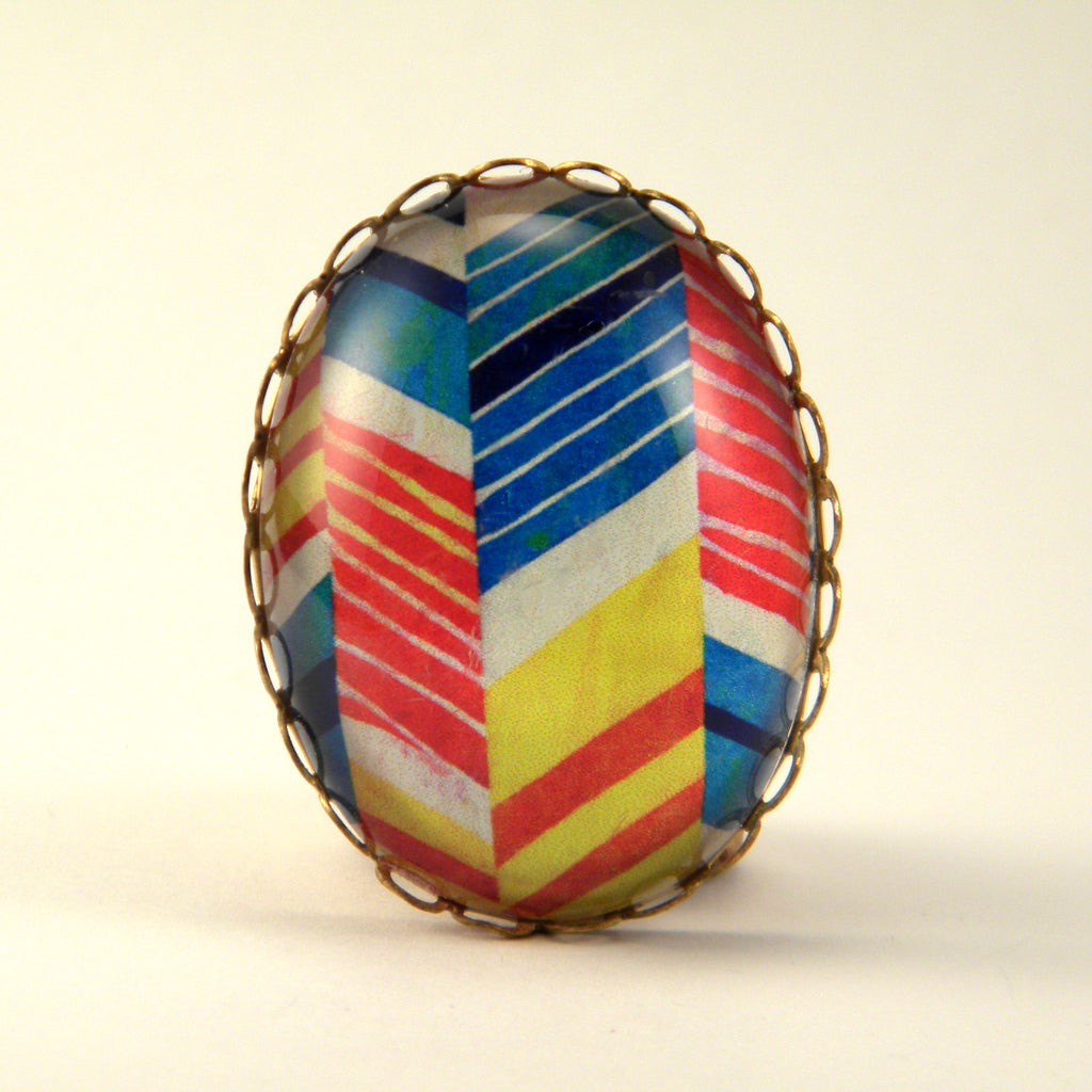 Piñata - Colorful Geometric Shapes Cocktail Ring