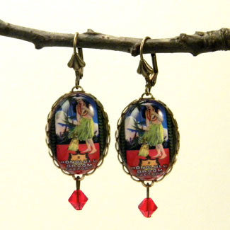 Honolulu Broom - Vintage Hawaiian Ad Illustration Earrings