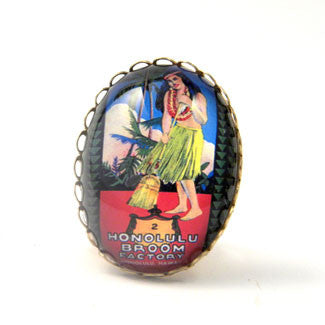 Honolulu Broom - Vintage Hawaiian Ad Illustration Cocktail Ring