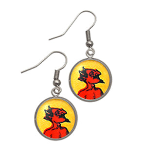 Red Hot Devil with Skeleton Charm and Purple Heart Bead Charm Earrings