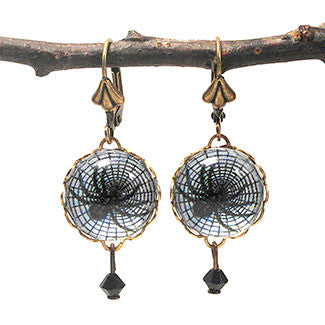 Spider in Web with Black Swarovski Crystal Earrings a Halloween Favorite