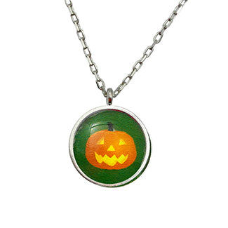 Jack O Lantern with Cat Charm and Purple Heart Bead Charm or Simple Silver Necklace