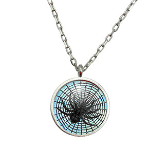 Spider in Web with Skeleton Charm and Purple Heart Charm Necklace