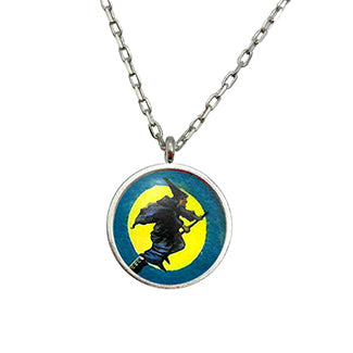 Flying Witch 20mm Round Pendant Necklace