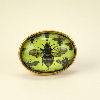 Green Bee - Scientific Honey Bee Engraving Brooch