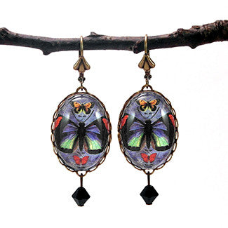 Zephyr Butterfly with Blue Background Earrings