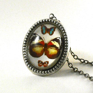 Psyche Butterfly With White Background Deluxe Petite Necklace