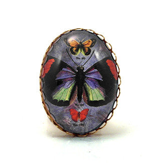 Copy of Zephyr Butterfly with Blue Background Cocktail Ring