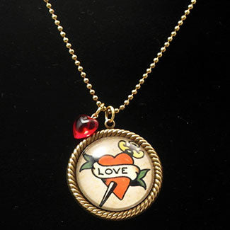 Love Dagger with Red Heart Bead 25mm Round Necklace