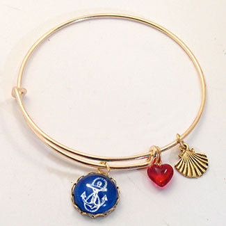 Blue Anchor with Scallop Shell Charm and a Red Heart Bead